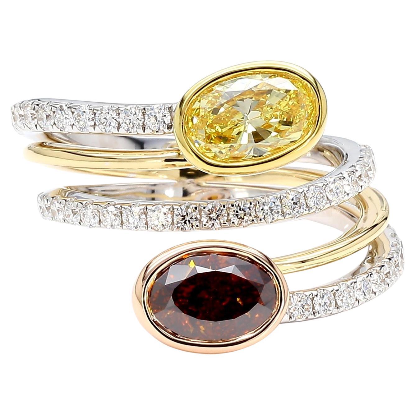 GIA Certified Intense Yellow Oval Diamond 2.50 Carat Tw Gold Cocktail Ring