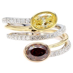 GIA Certified Intense Yellow Oval Diamond 2.50 Carat Tw Gold Cocktail Ring