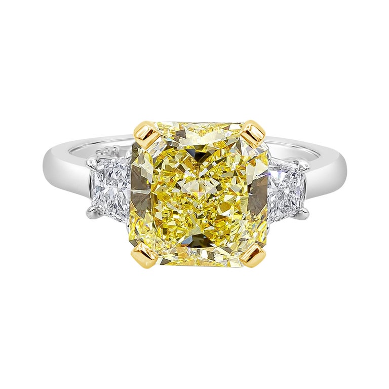 Roman Malakov Intense Yellow Radiant Cut Diamond Three-Stone Engagement ...