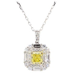 GIA Certified Intense Yellow Radiant Diamond 2.08 Carat TW Gold Drop Pendant
