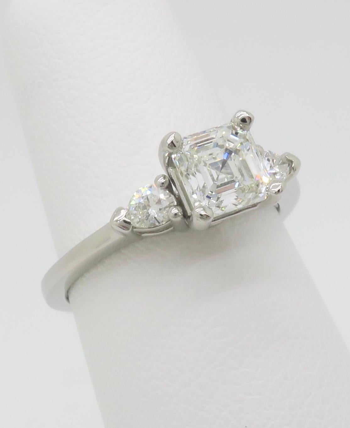 Women's or Men's GIA Certified Internally Flawless 1.35CTW Asscher Cut Diamond Platinum Ring For Sale