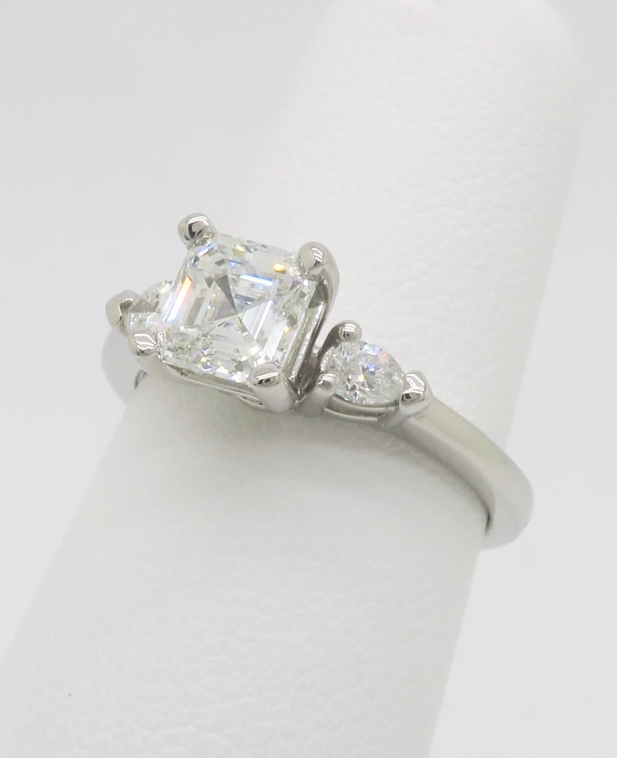 GIA Certified Internally Flawless 1.35CTW Asscher Cut Diamond Platinum Ring For Sale 1
