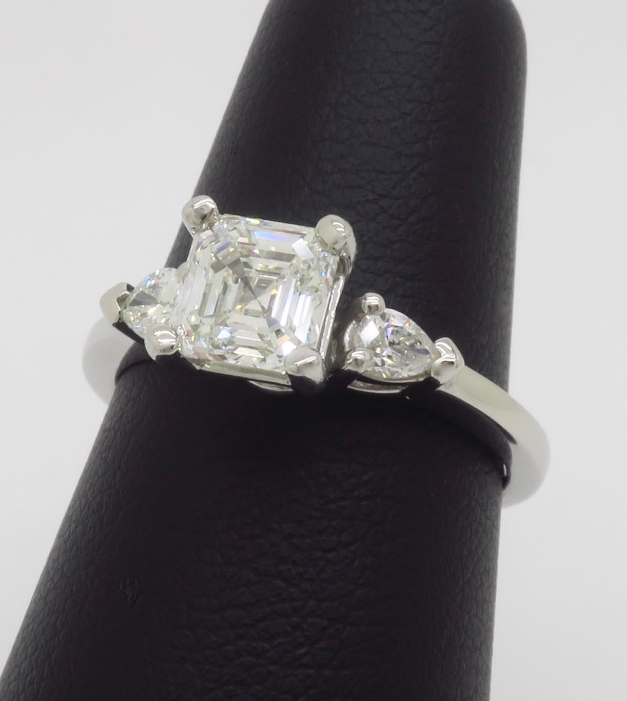 GIA Certified Internally Flawless 1.35CTW Asscher Cut Diamond Platinum Ring For Sale 3