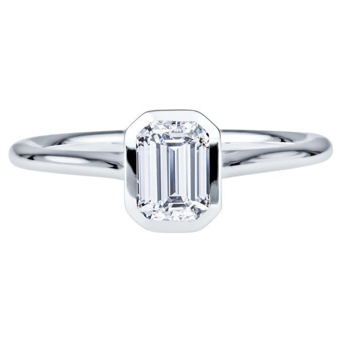 GIA Certified Internally Flawless Bezel Set 1.01 Carat Emerald Cut Diamond Ring  For Sale