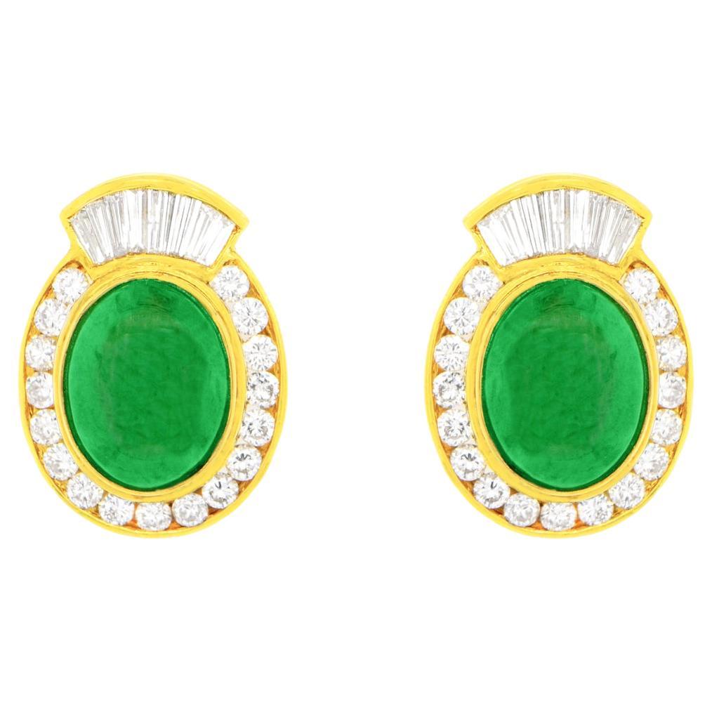 GIA Certified Jade Earrings with Diamonds 5.80 Carats Total 18k Gold For Sale