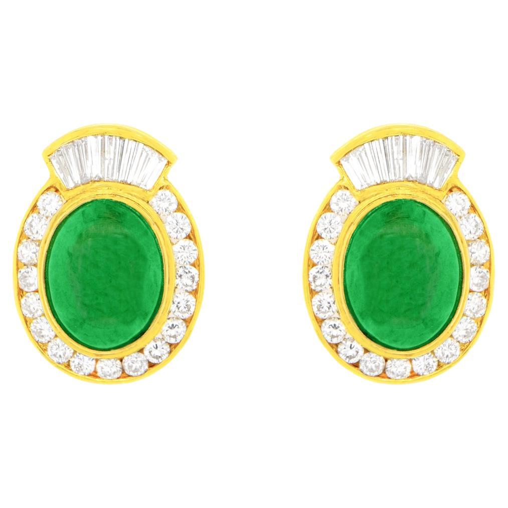 GIA Certified Jade Earrings with Diamonds 5.80 Carats Total 18k Gold For Sale