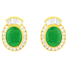 Retro GIA Certified Jade Earrings with Diamonds 5.80 Carats Total 18k Gold