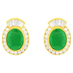 Retro GIA Certified Jade Earrings with Diamonds 5.80 Carats Total 18K Gold