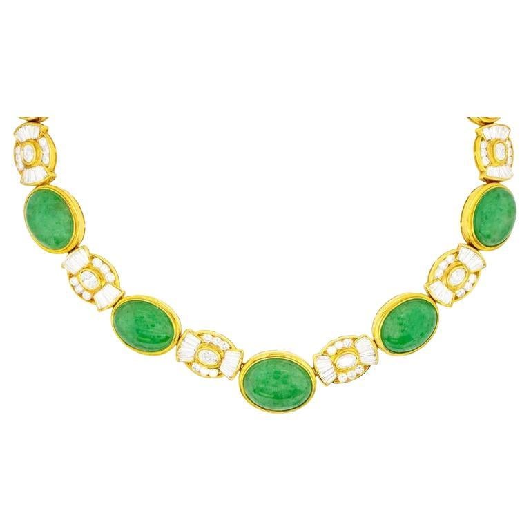 GIA Certified Jade Necklace with Diamonds 22.50 Carats Total 18k Gold For Sale