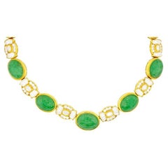 GIA-zertifizierte Jade-Halskette mit Diamanten 22,50 Karat insgesamt 18k Gold