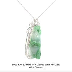 GIA Certified  Jade Pendant with Diamonds in 18K White Gold