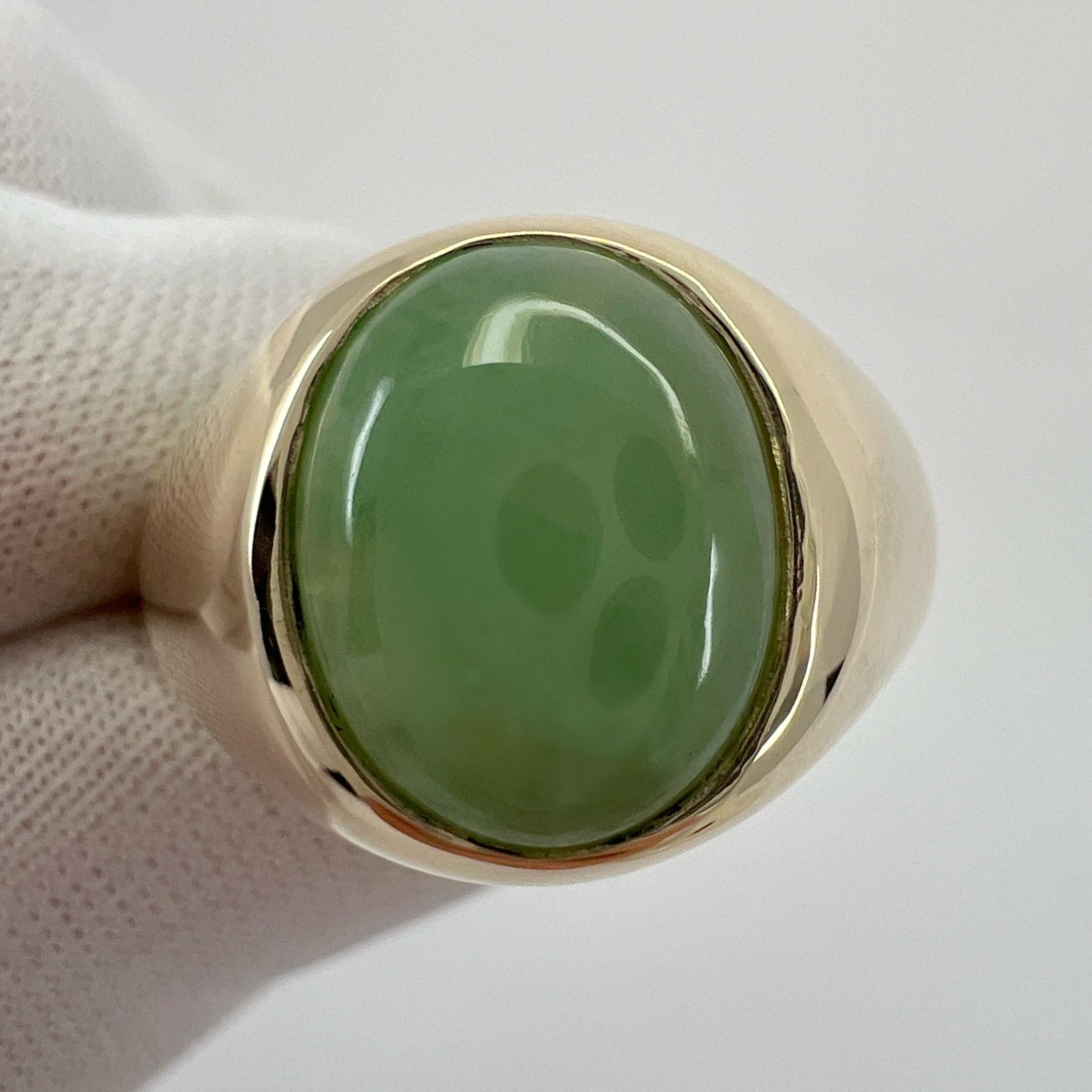 GIA Certified Jadeite A Grade Jade 4.06ct Untreated Yellow Gold Oval Signet Ring 5