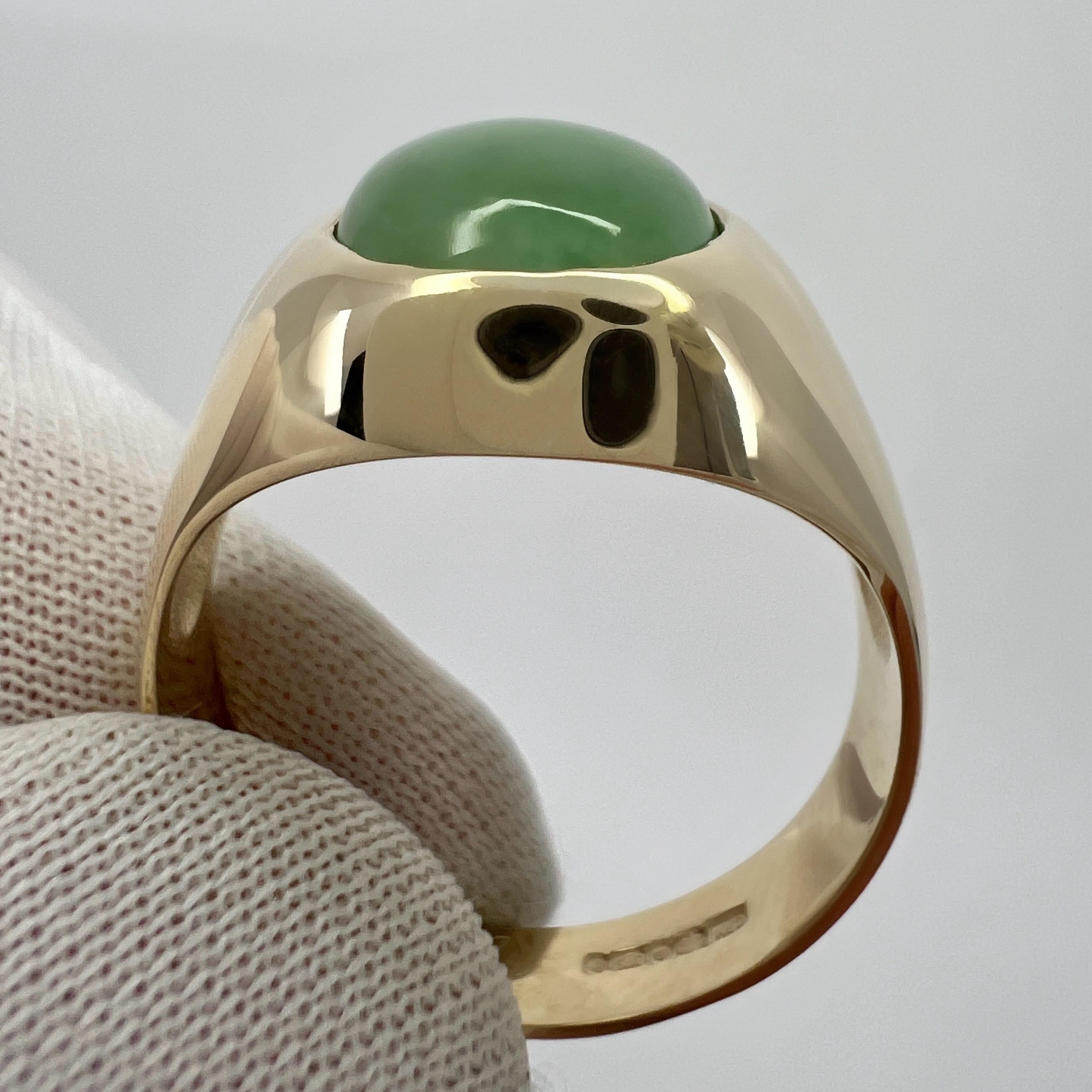 GIA Certified Jadeite A Grade Jade 4.06ct Untreated Yellow Gold Oval Signet Ring 1