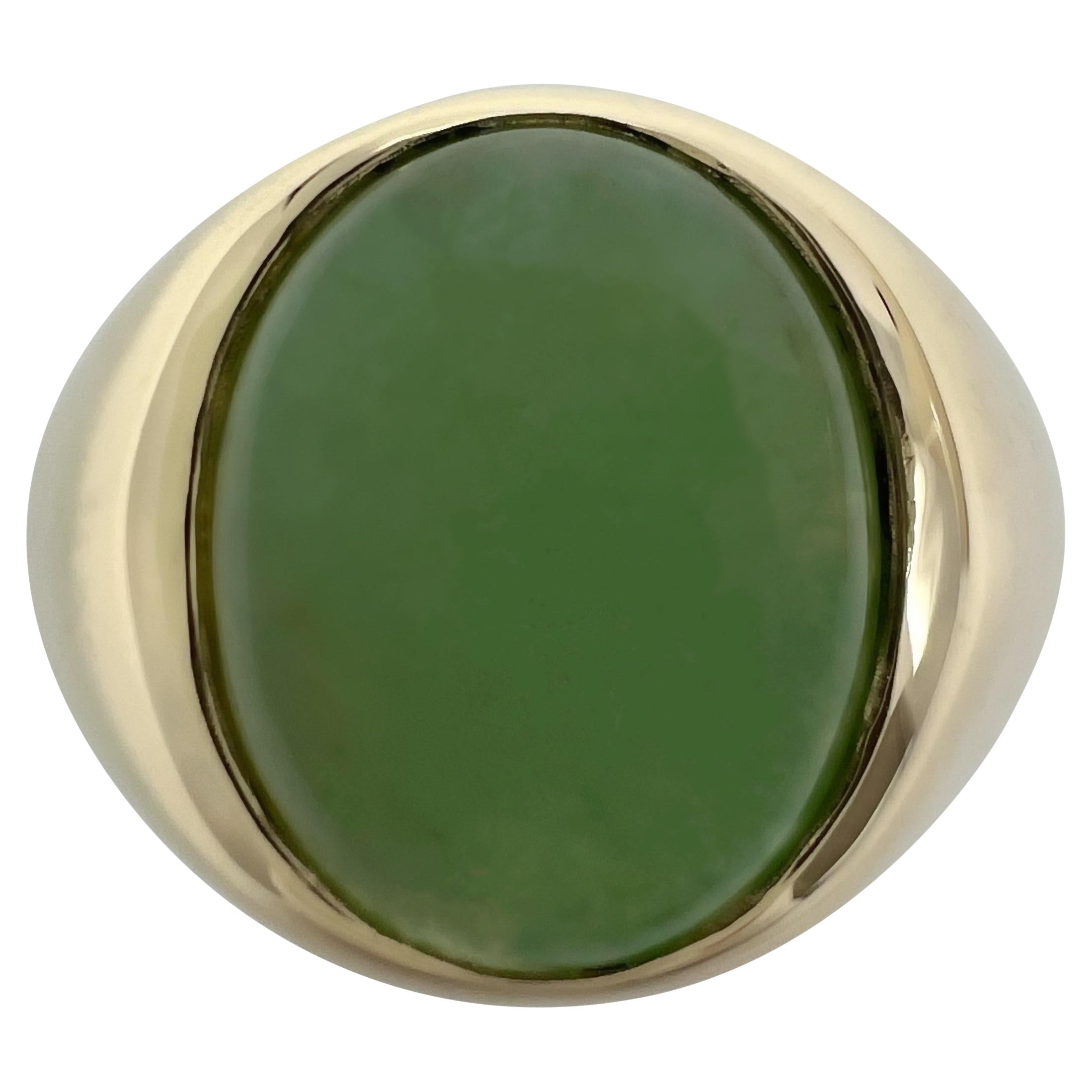 GIA Certified Jadeite A Grade Jade 4.06ct Untreated Yellow Gold Oval Signet Ring