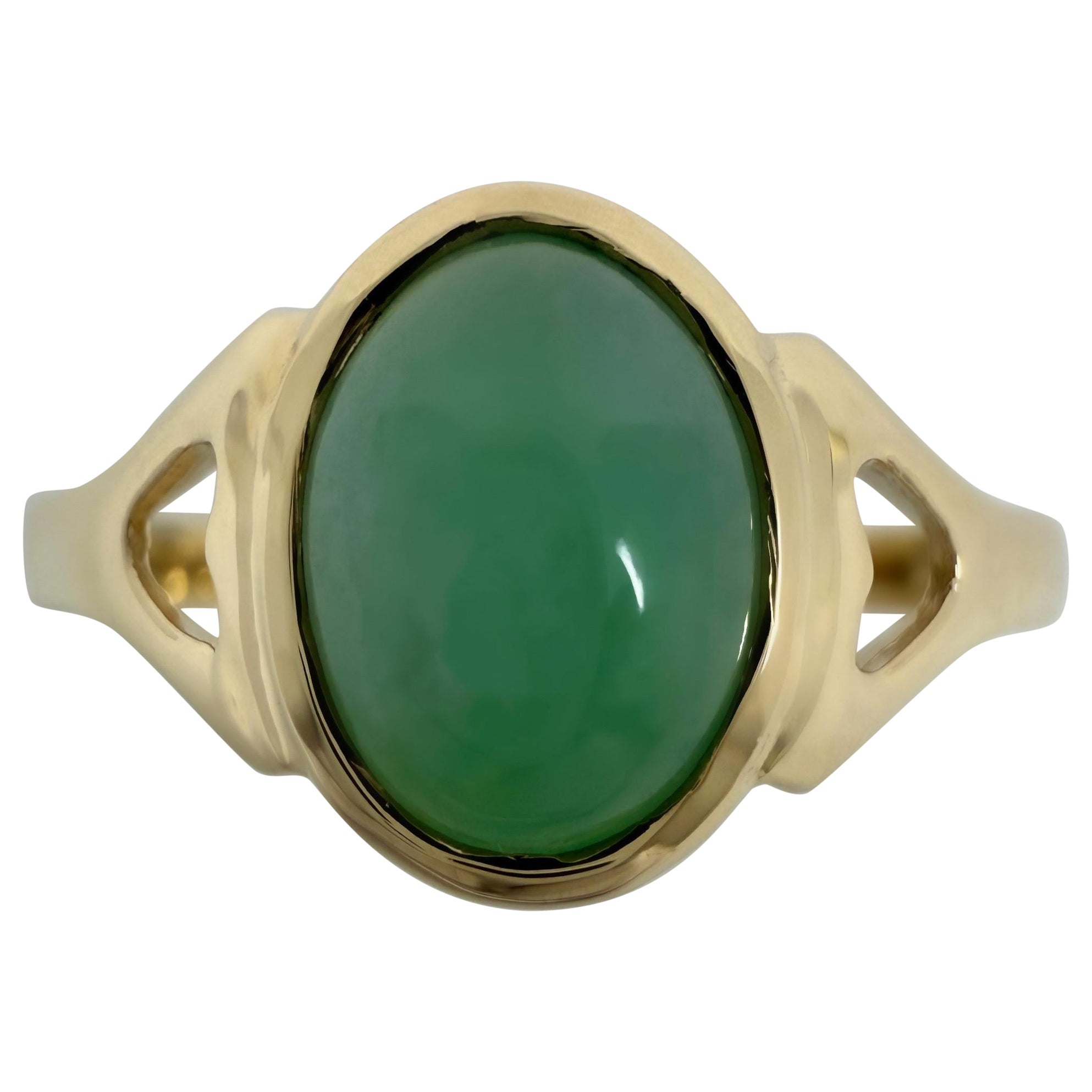 GIA Certified Jadeite A Grade Jade Green Oval 9k Yellow Gold Signet Ring