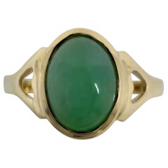 GIA Certified Jadeite A Grade Jade Green Oval 9k Yellow Gold Signet Ring