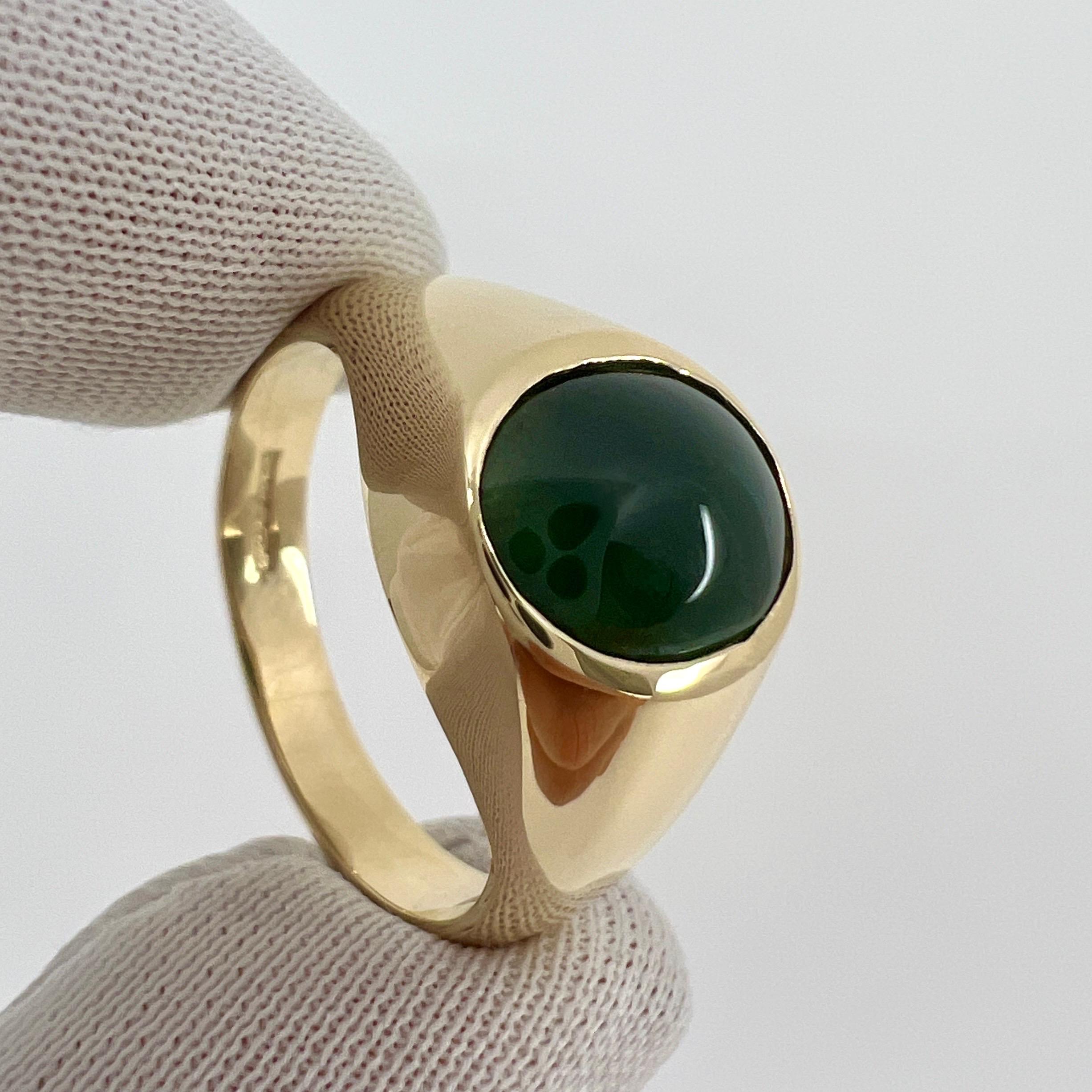 GIA Certified Jadeite A Grade Jade Green Oval Untreated Yellow Gold Signet Ring 1