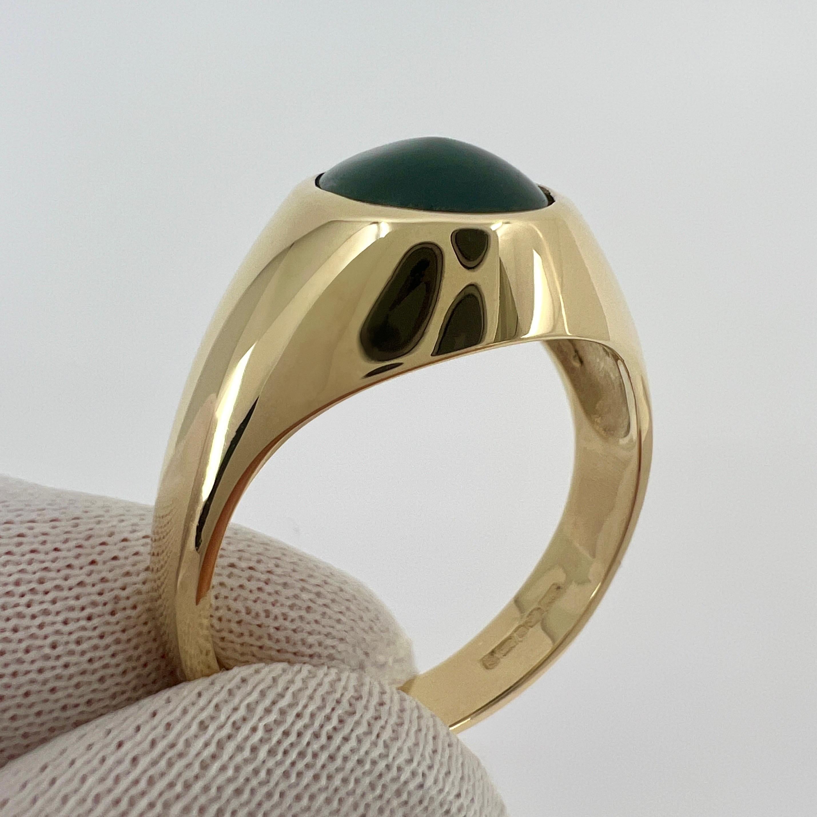 GIA Certified Jadeite A Grade Jade Green Oval Untreated Yellow Gold Signet Ring 2