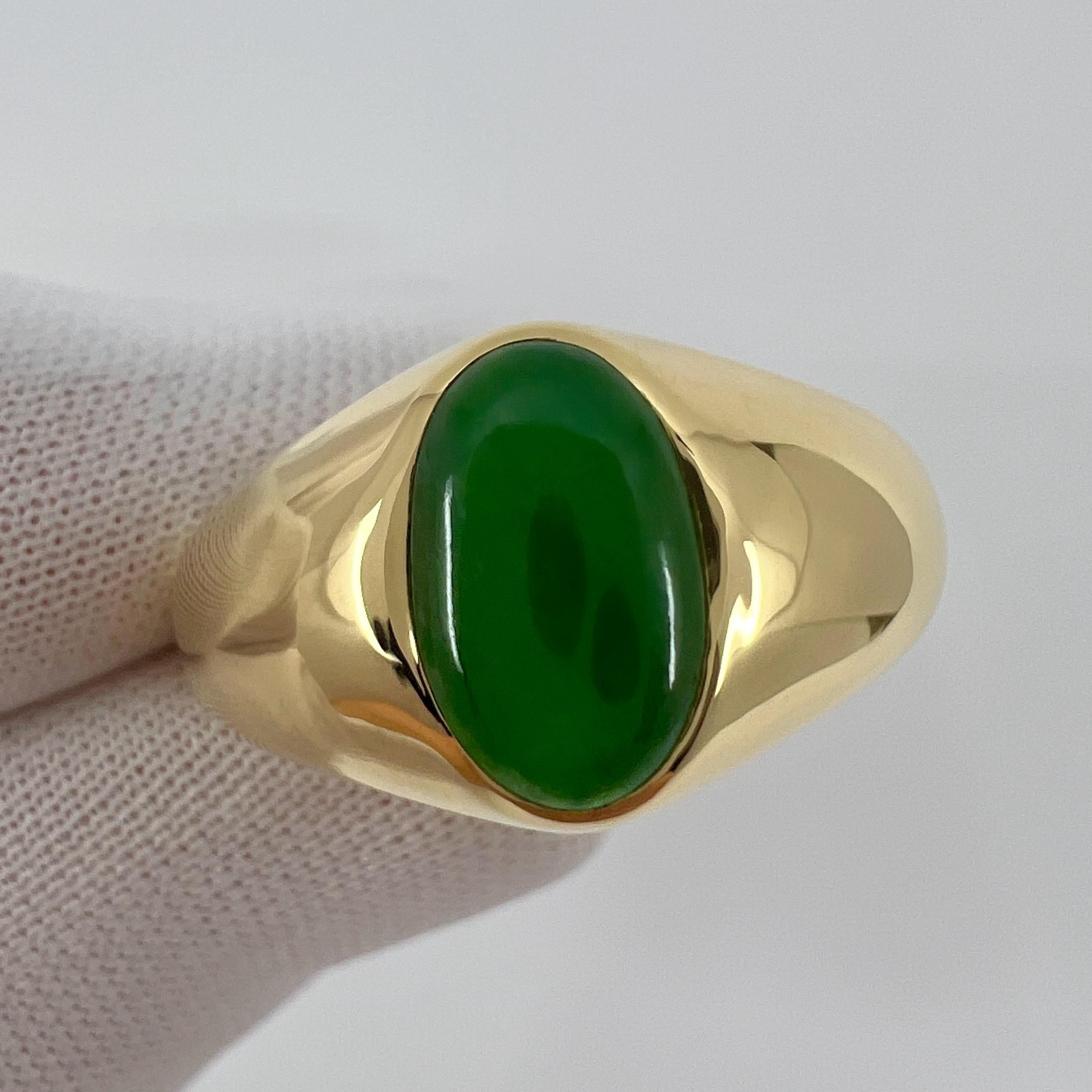 GIA Certified Jadeite A Grade Jade Oval Untreated 18k Yellow Gold Signet Ring 2