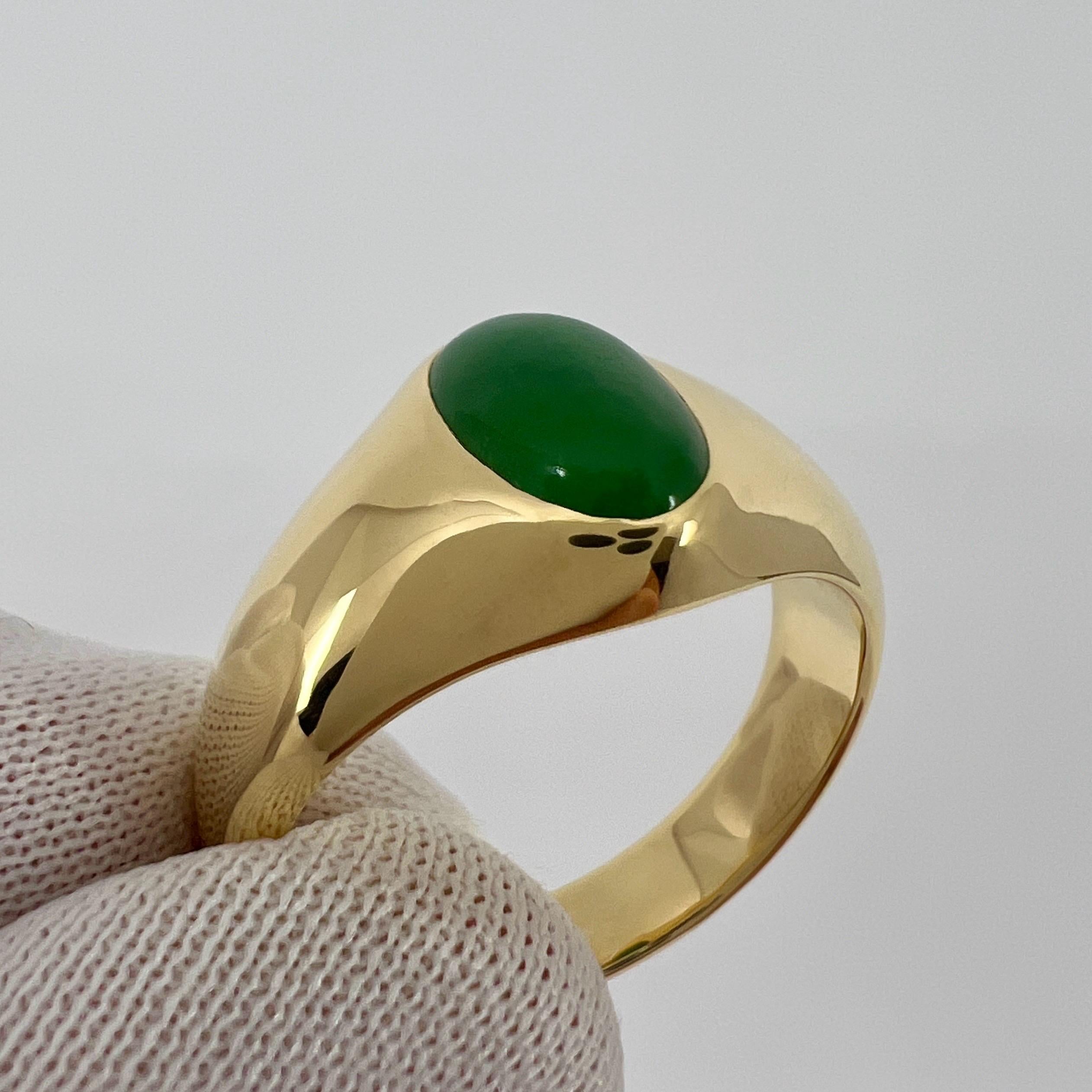 GIA Certified Jadeite A Grade Jade Oval Untreated 18k Yellow Gold Signet Ring 4