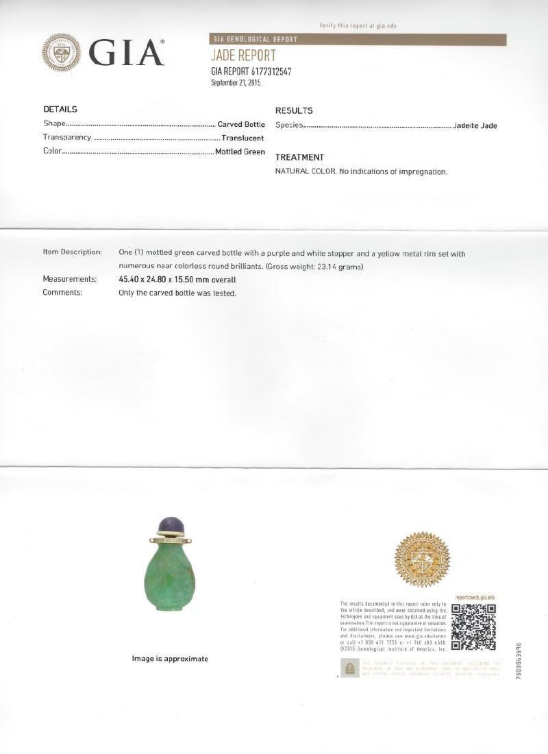 Ornamento per tabacco da fiuto in giadeite, diamanti e ametista certificato GIA in vendita 6