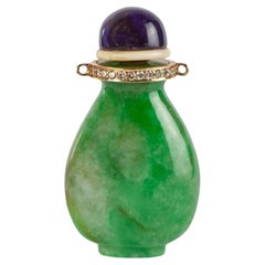 Schnupftabakflaschenornament aus GIA-zertifiziertem Jadeit, Diamant und Amethyst