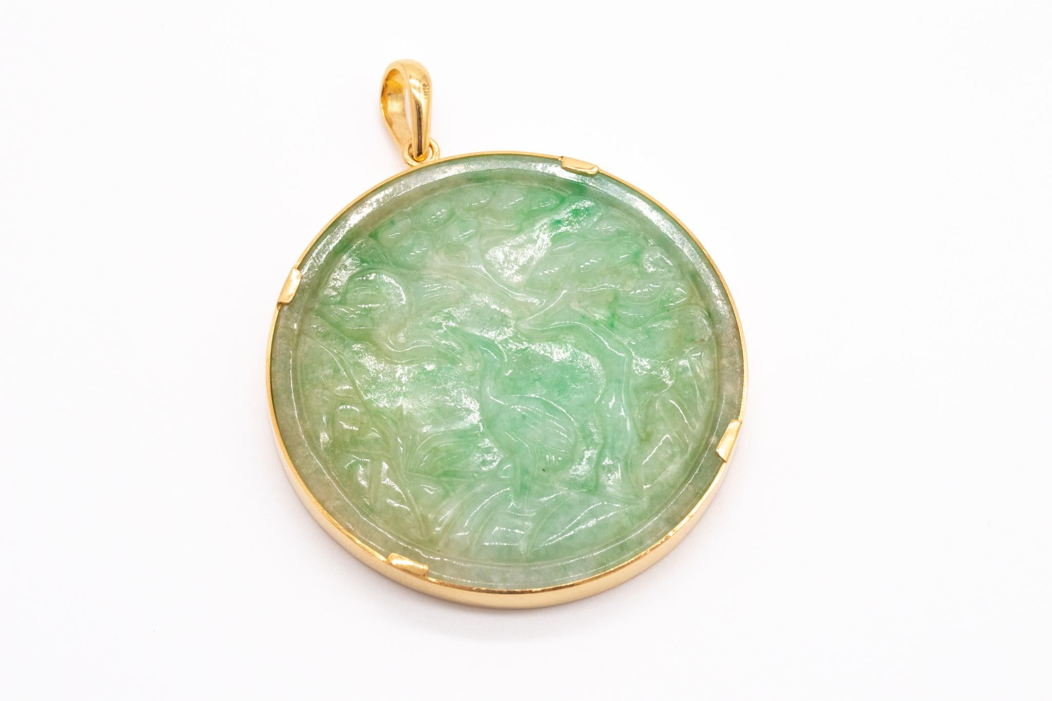 Women's or Men's GIA Certified Jadeite Green Jade Pendant in 18Kt Yellow Gold 102.27 Cts Gemstone For Sale