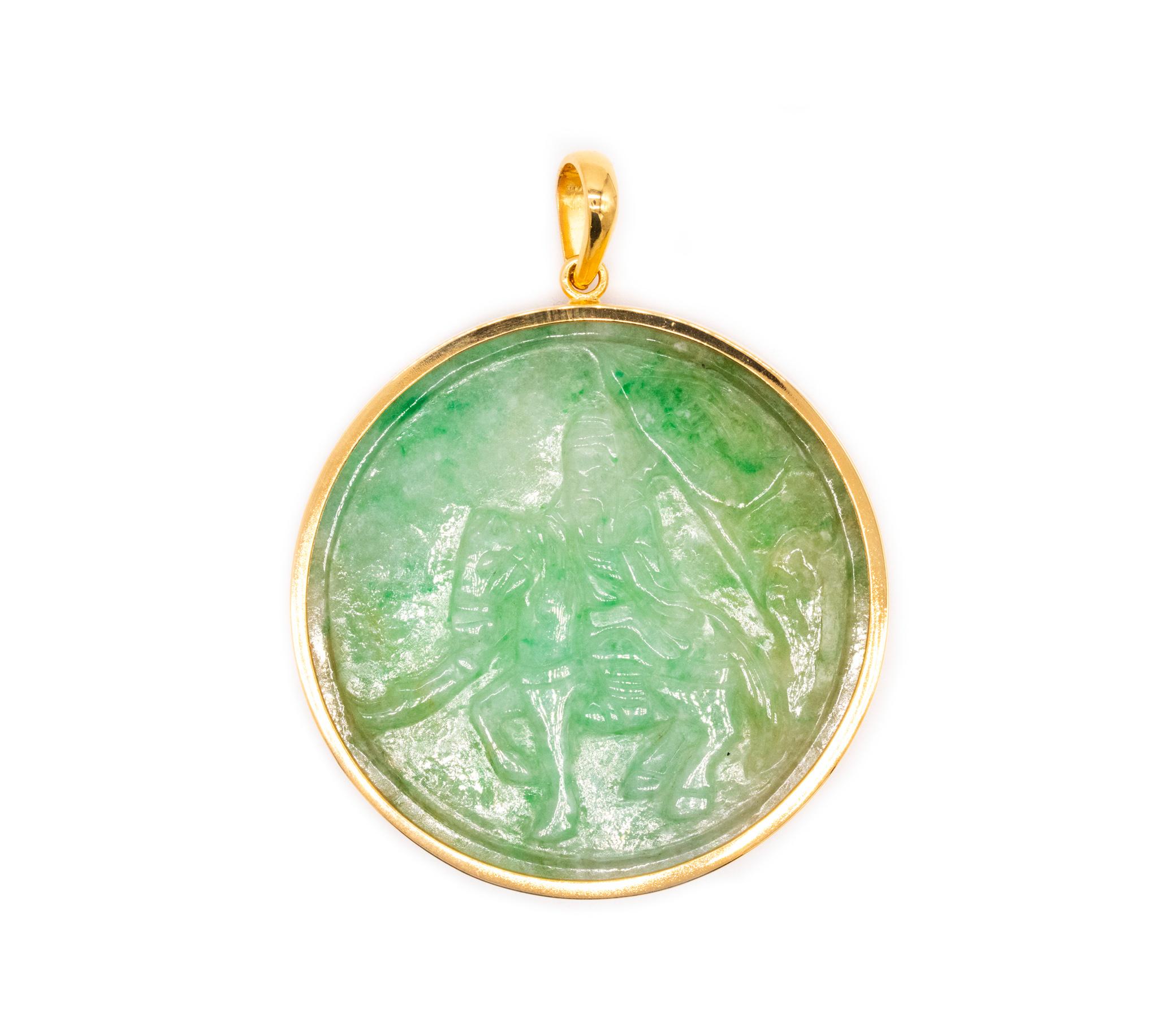 GIA Certified Jadeite Green Jade Pendant in 18Kt Yellow Gold 102.27 Cts Gemstone For Sale 2