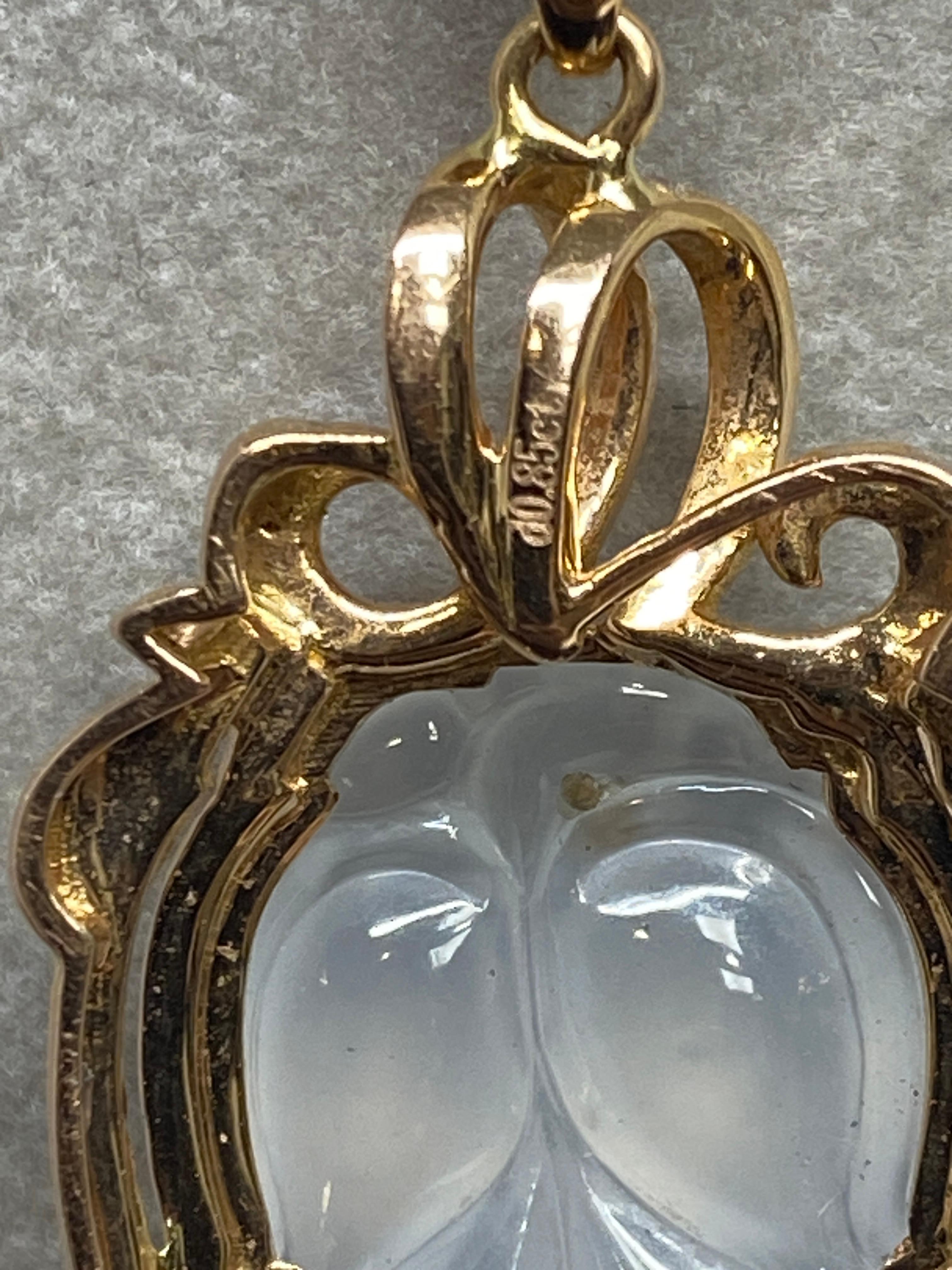 GIA Certified Jadeite Icy JADE & Diamond Pendant 18k Rose Gold Pendant Necklace For Sale 4