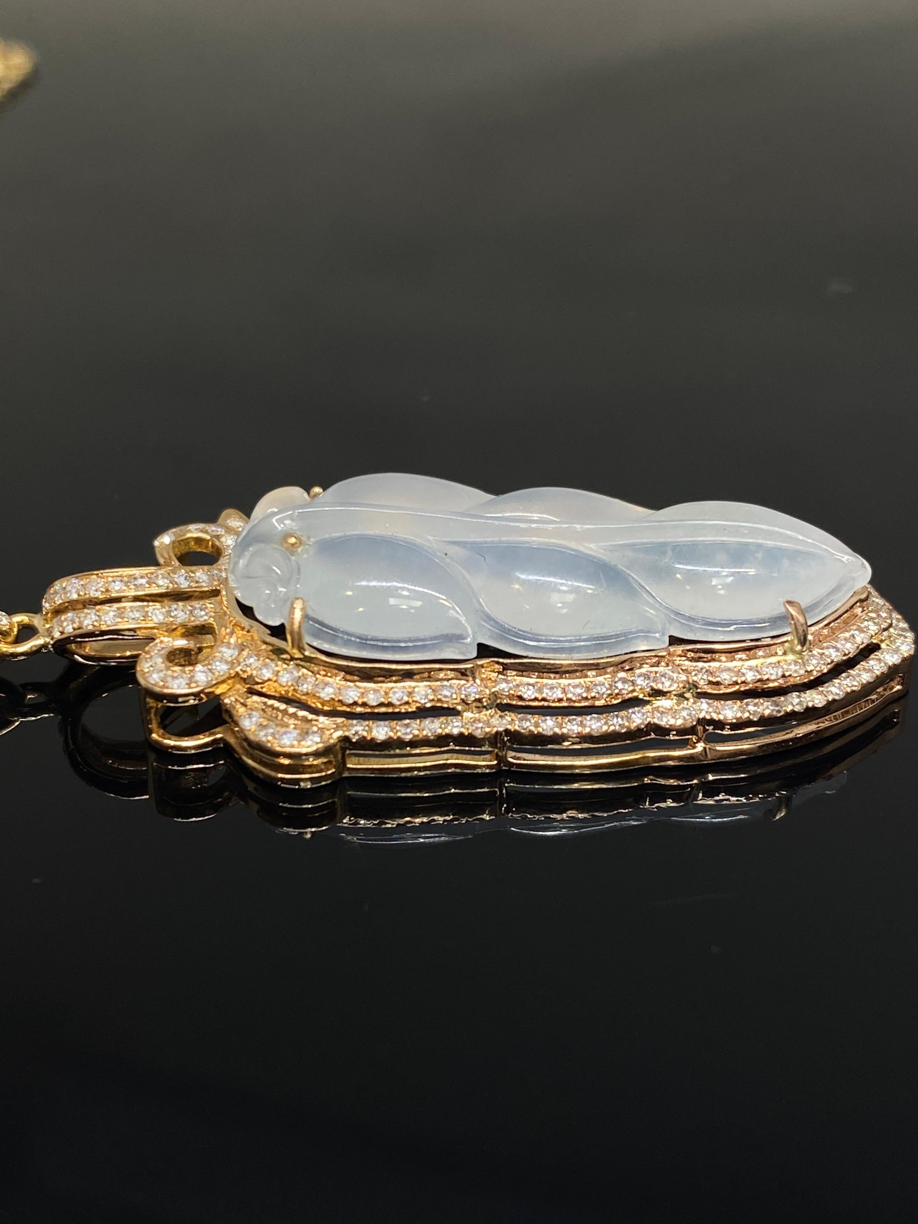 Brilliant Cut GIA Certified Jadeite Icy JADE & Diamond Pendant 18k Rose Gold Pendant Necklace For Sale
