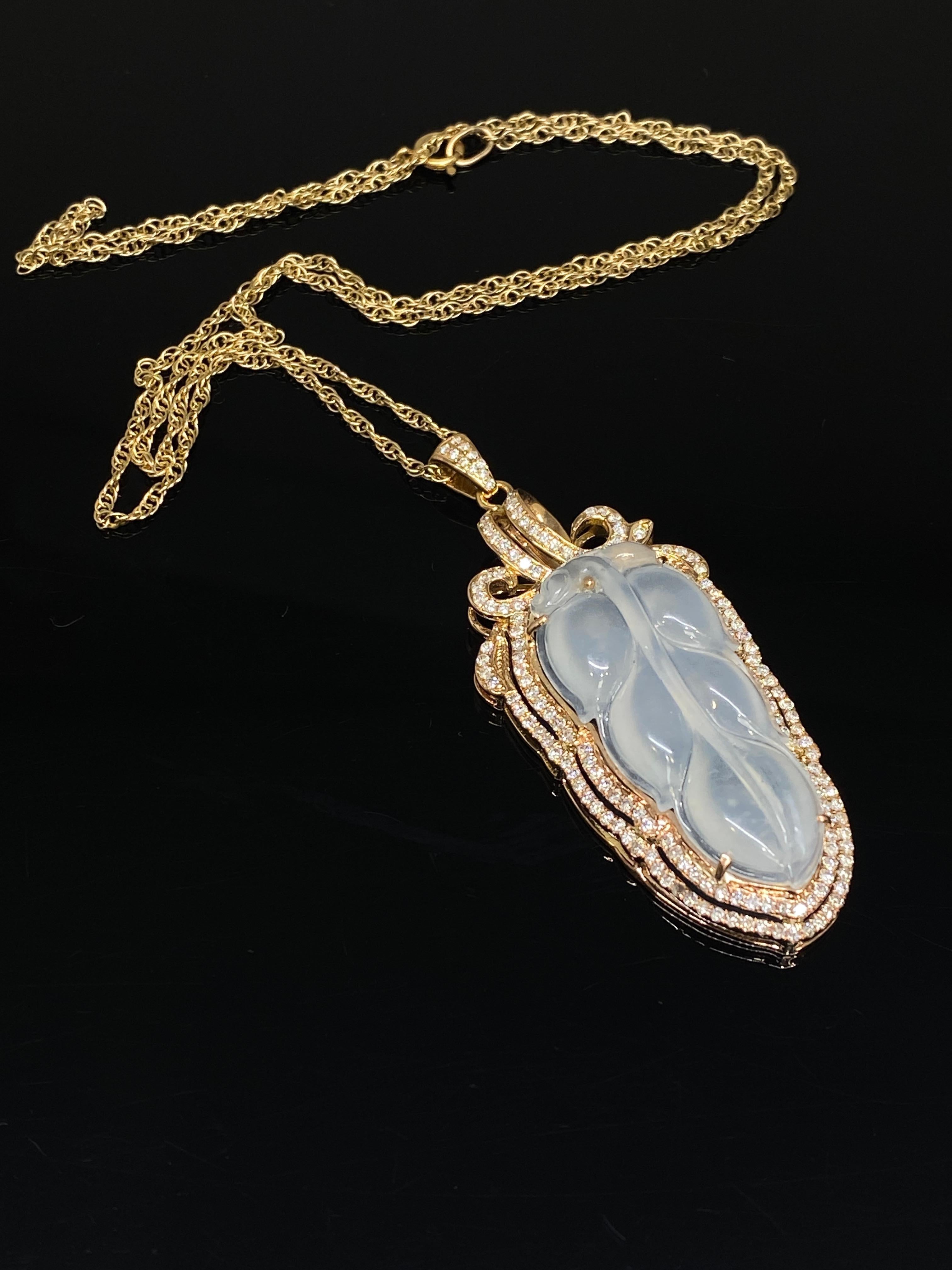 GIA Certified Jadeite Icy JADE & Diamond Pendant 18k Rose Gold Pendant Necklace For Sale 1