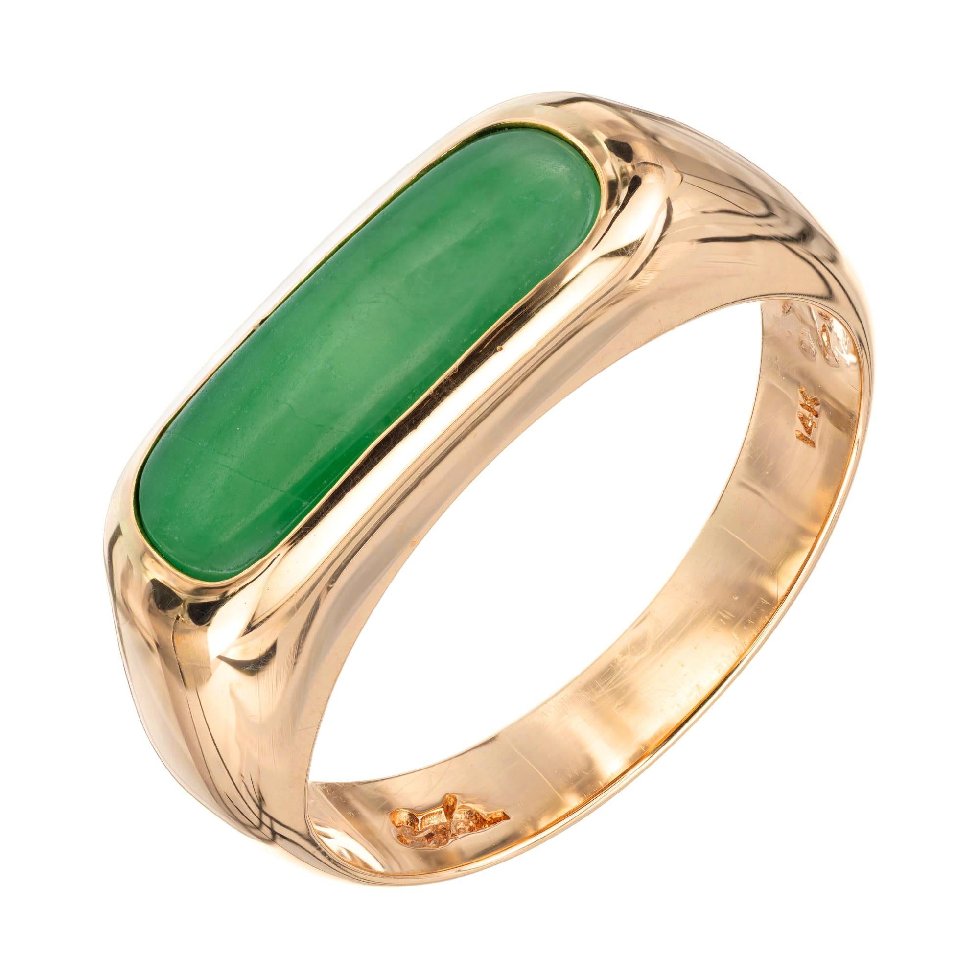GIA Certified Jadeite Jade 14 Karat Yellow Gold Saddle Ring