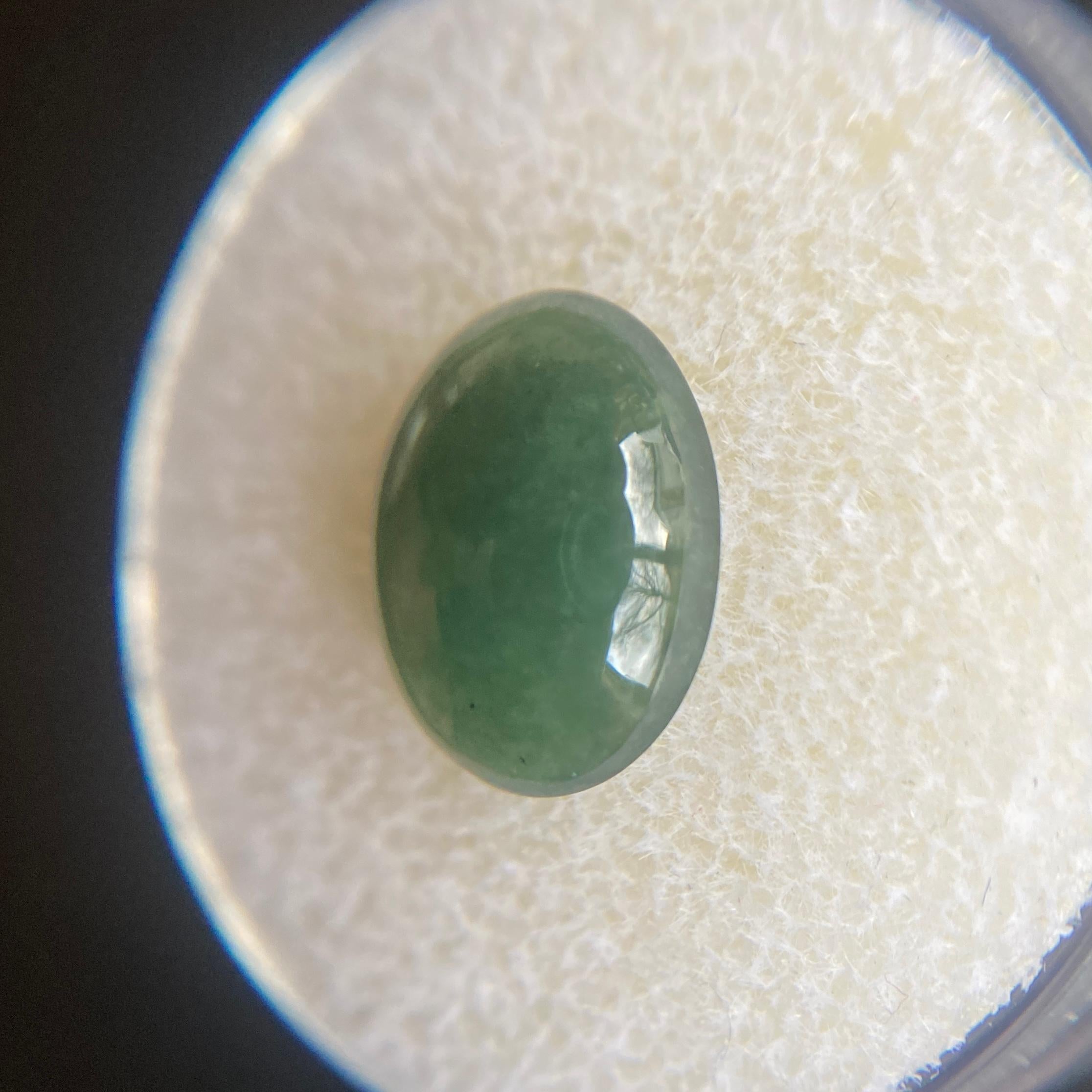Oval Cut GIA Certified Jadeite Jade ‘A’ Grade 3.38 Carat Deep Green Oval Cabochon Cut Gem