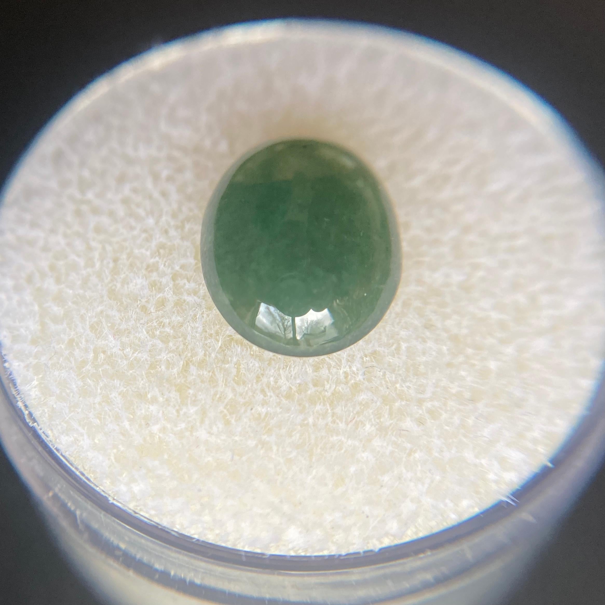 Women's or Men's GIA Certified Jadeite Jade ‘A’ Grade 3.38 Carat Deep Green Oval Cabochon Cut Gem