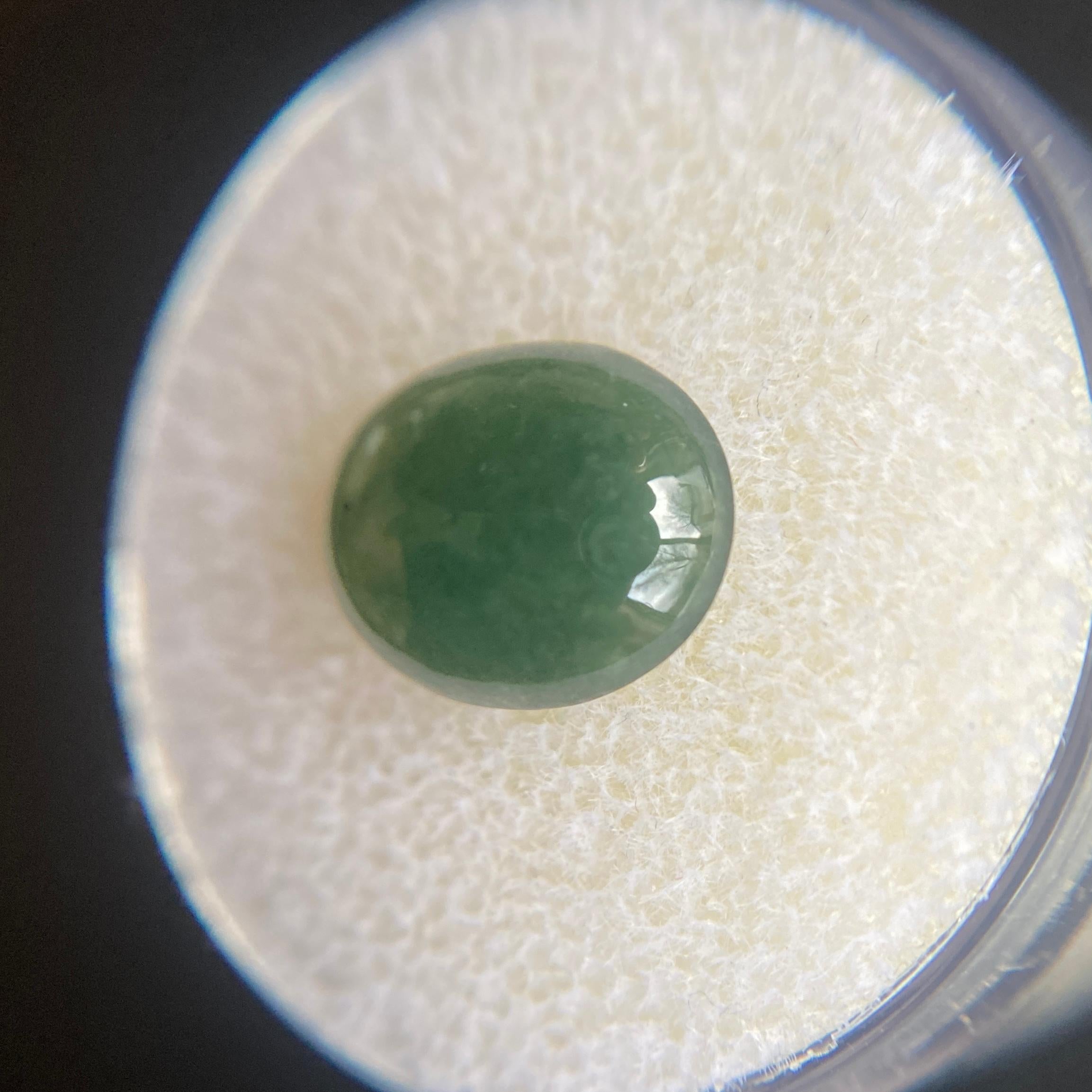 GIA Certified Jadeite Jade ‘A’ Grade 3.38 Carat Deep Green Oval Cabochon Cut Gem 1