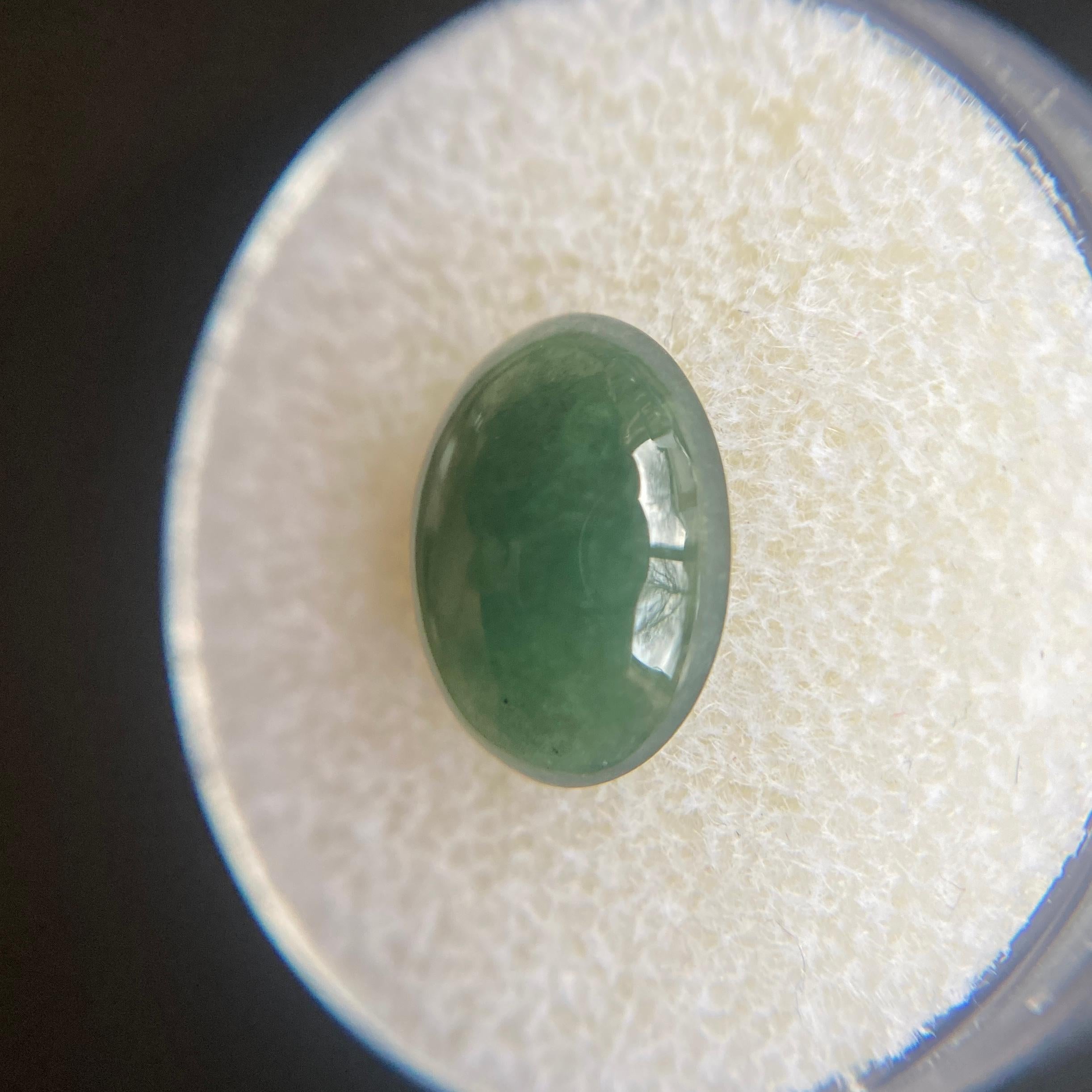 GIA Certified Jadeite Jade ‘A’ Grade 3.38 Carat Deep Green Oval Cabochon Cut Gem 2