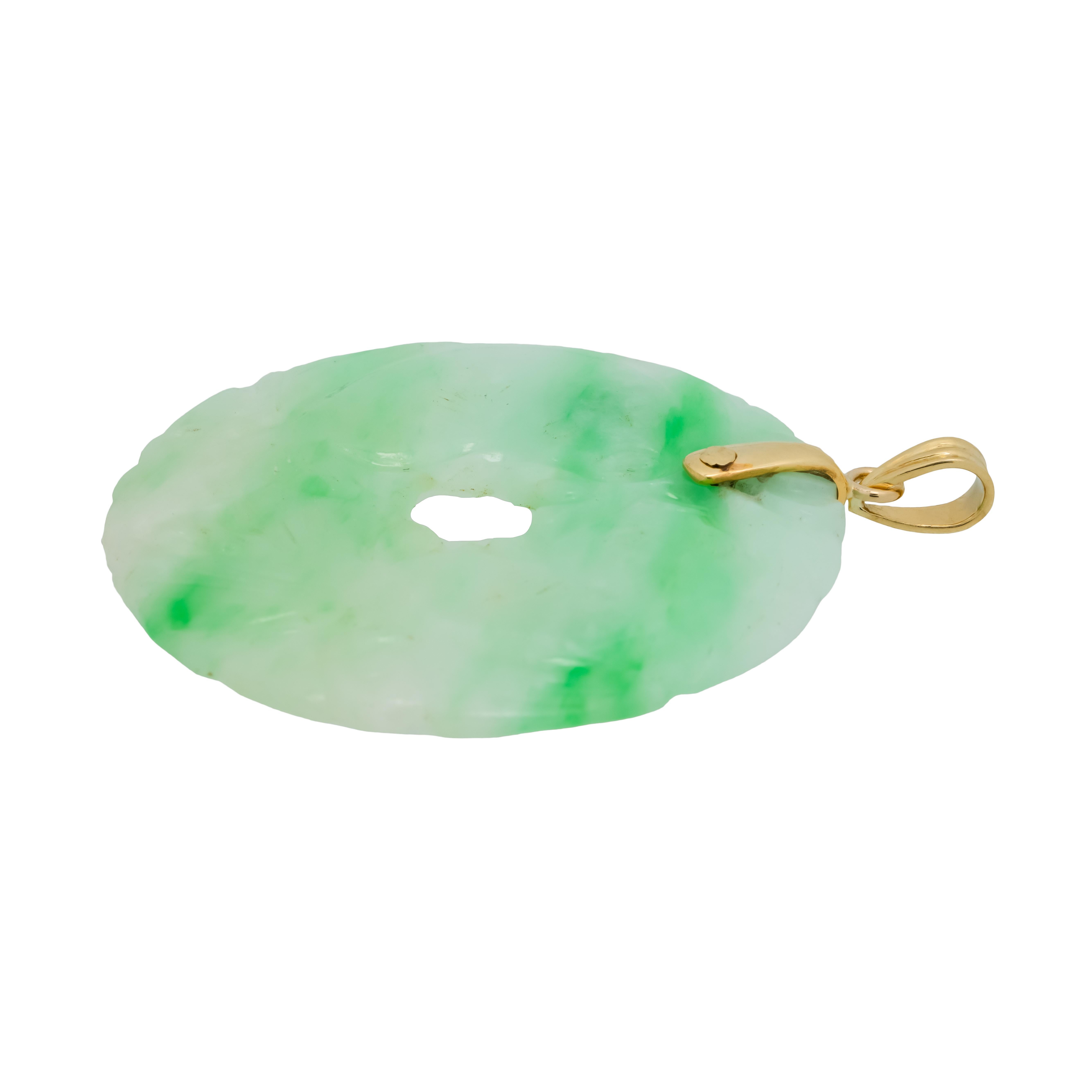 Round Cut GIA Certified Jadeite Jade Carved Circle Gold Pendant For Sale