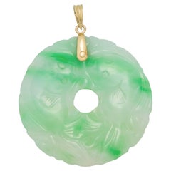 GIA Certified Jadeite Jade Carved Circle Gold Pendant
