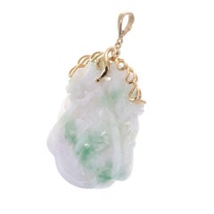 GIA Certified Jadeite Jade Carved Yellow Gold Pendant