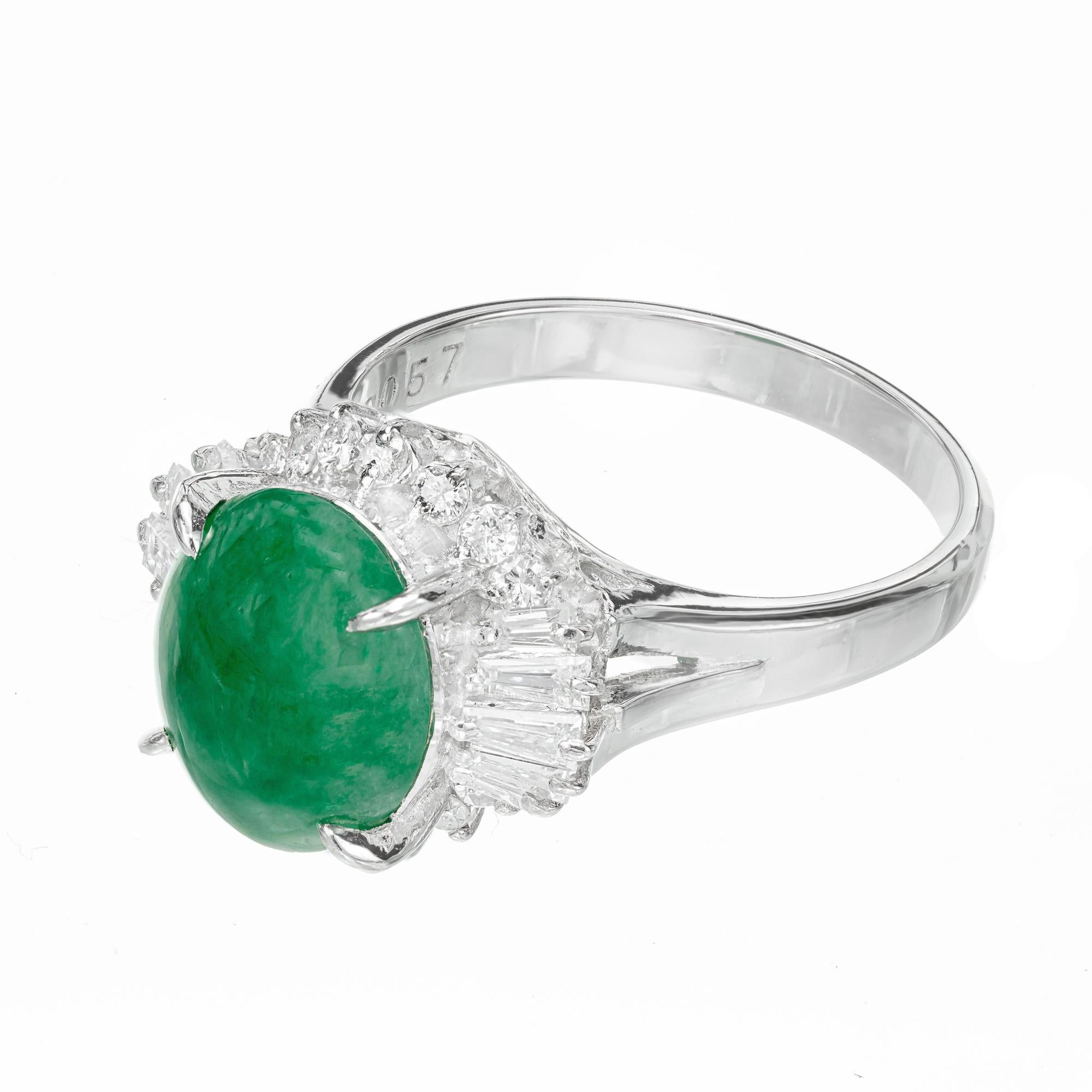 Oval Cut GIA Certified Jadeite Jade Diamond Halo Ballerina Engagement Ring For Sale