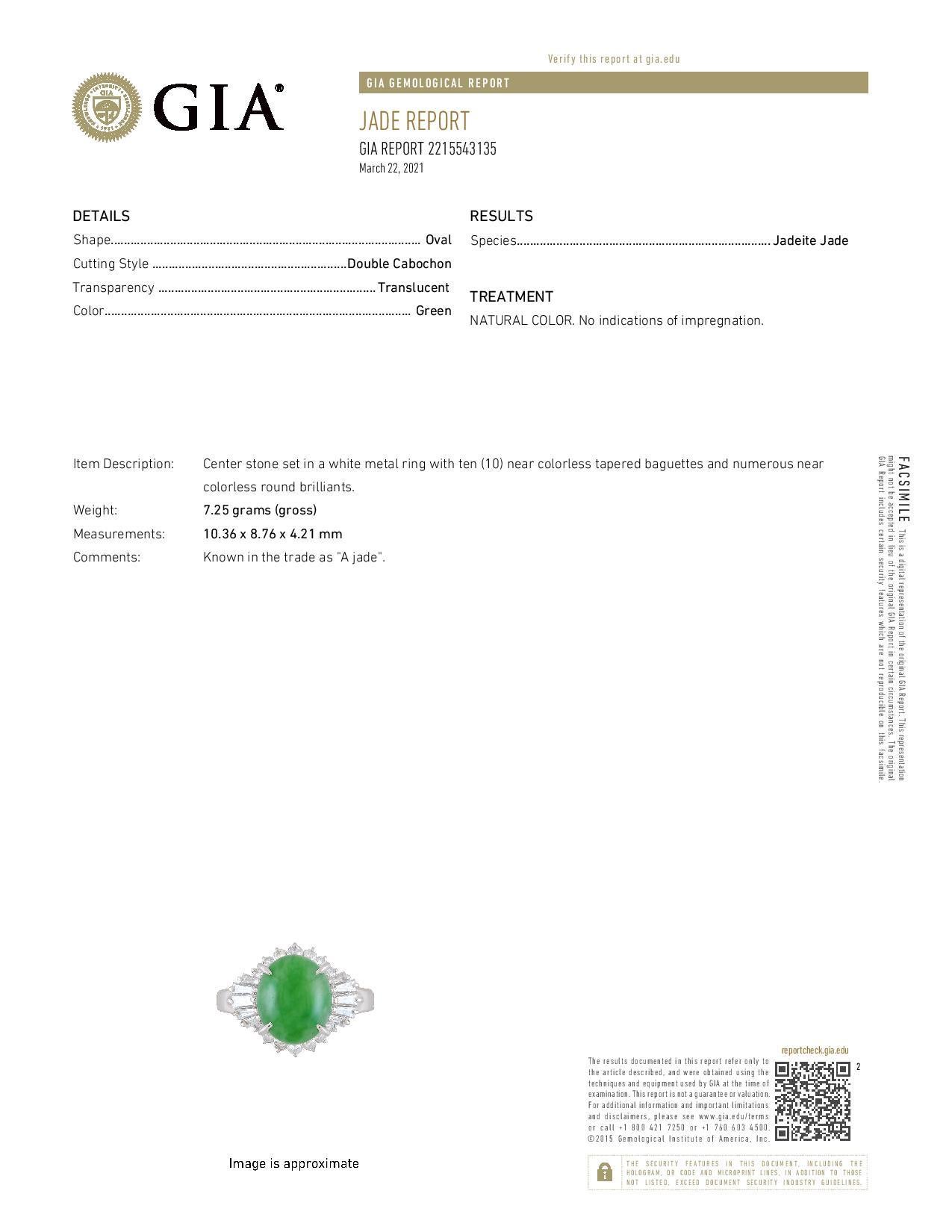 Bague de fiançailles Ballerina en jade certifié par le GIA Jade Diamond Halo Bon état - En vente à Stamford, CT