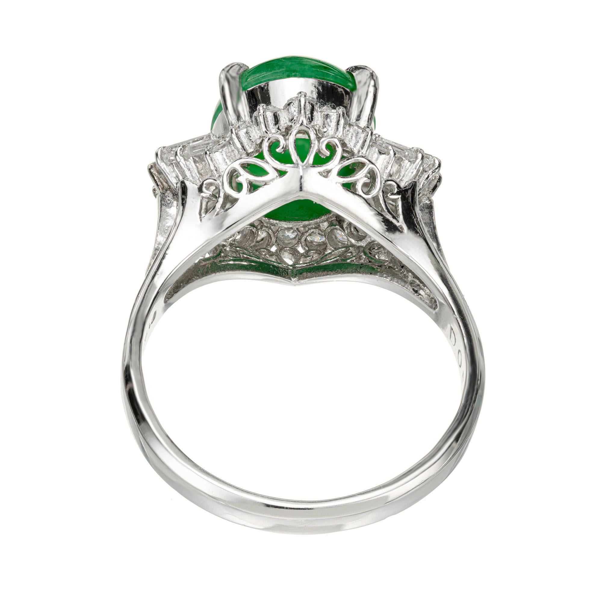 GIA Certified Jadeite Jade Diamond Halo Ballerina Engagement Ring For Sale 1