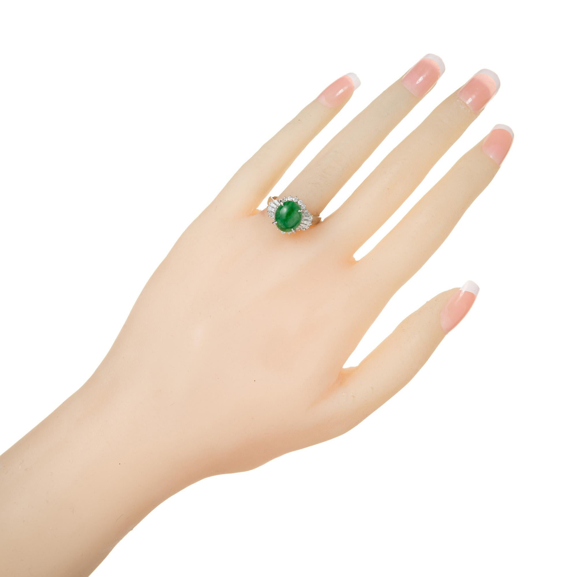 GIA Certified Jadeite Jade Diamond Halo Ballerina Engagement Ring For Sale 4