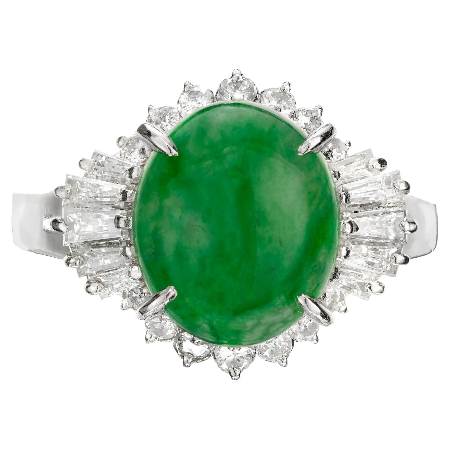 GIA Certified Jadeite Jade Diamond Halo Ballerina Engagement Ring For Sale
