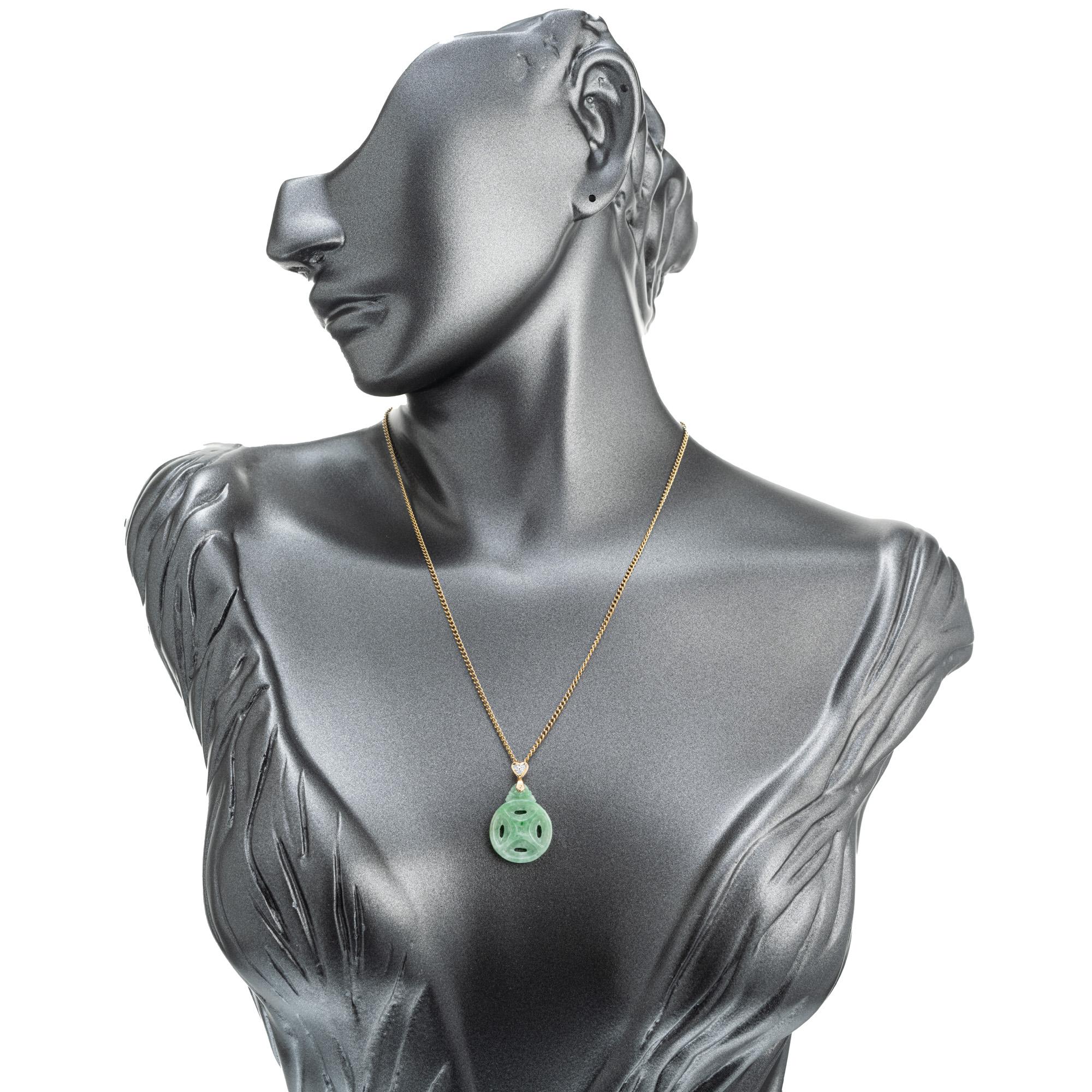 GIA Certified Jadeite Jade Diamond Pendant Necklace In Excellent Condition For Sale In Stamford, CT