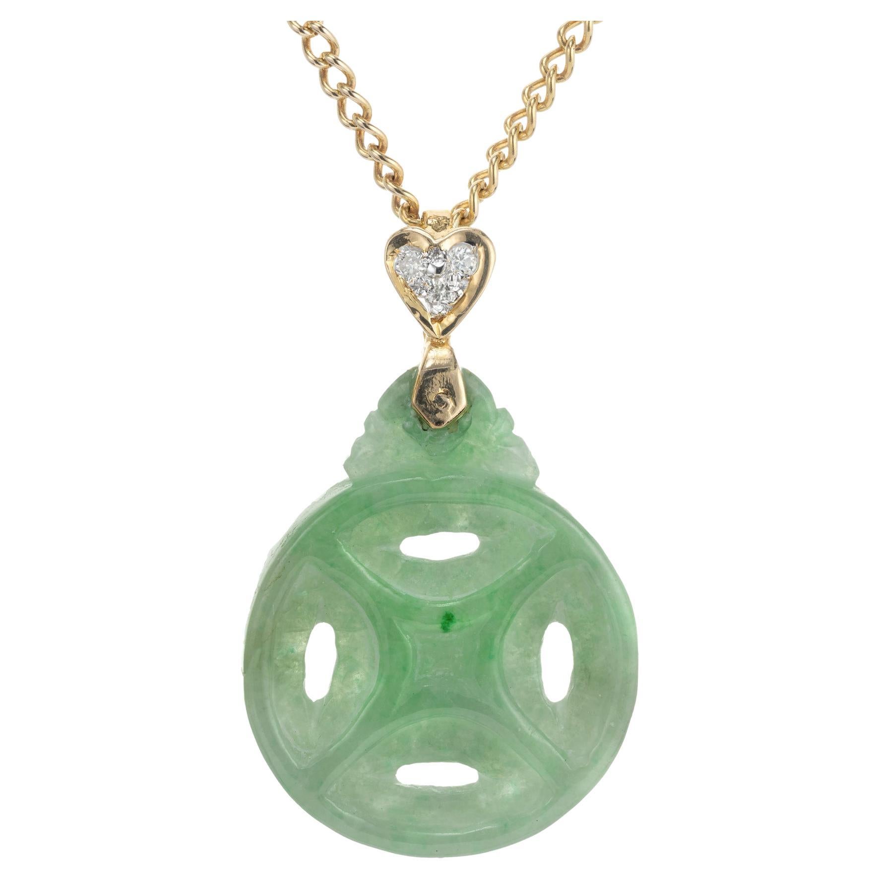 GIA Certified Jadeite Jade Diamond Pendant Necklace For Sale