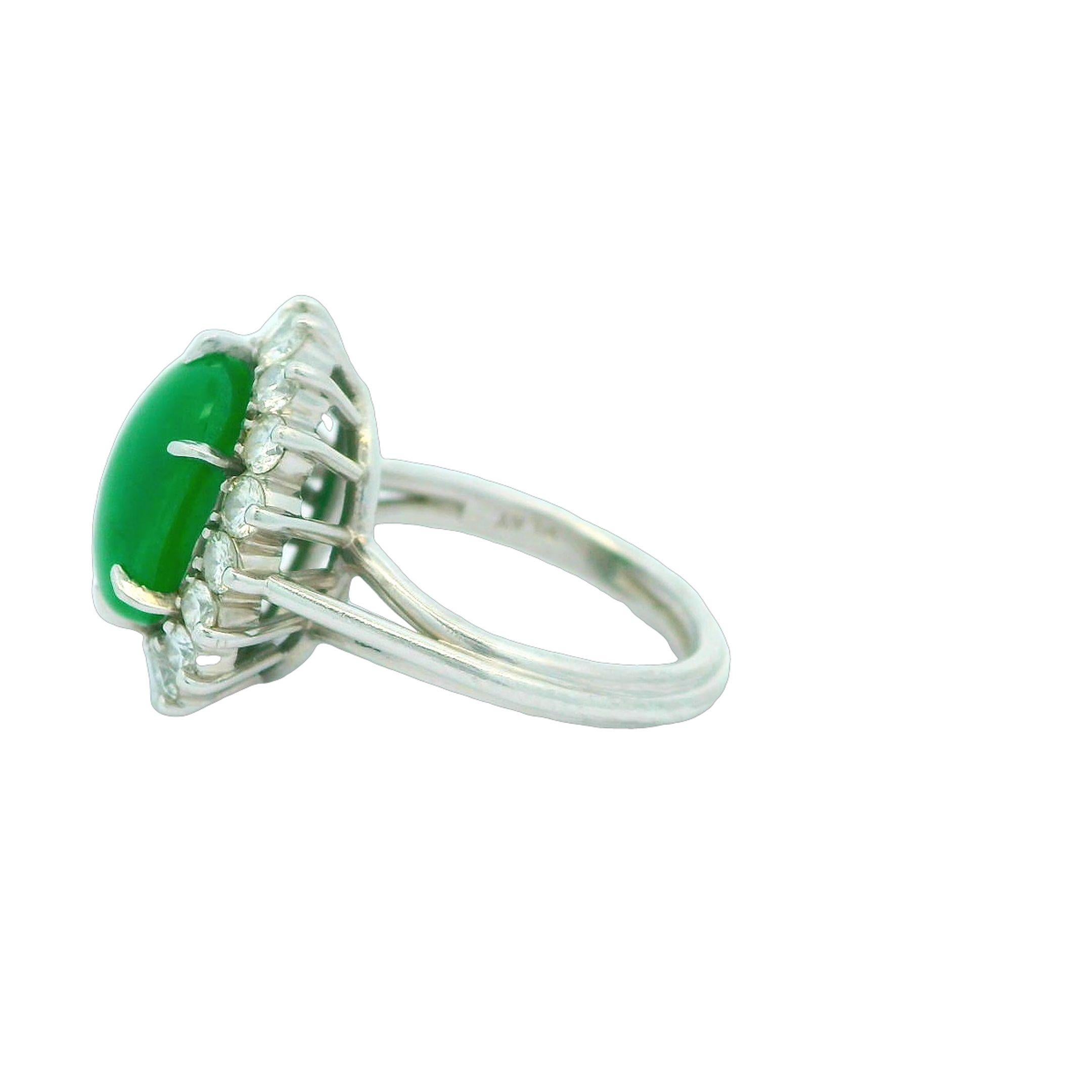 Art Deco GIA Certified Jadeite Jade Diamond Platinum Cocktail Ring For Sale