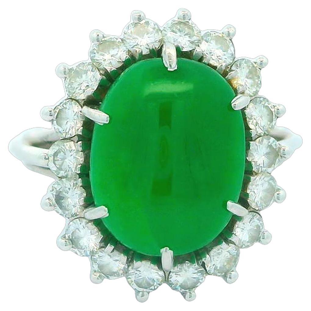 Anillo de Cóctel de Platino con Diamante y Jadeíta Certificado por GIA
