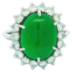 Vintage GIA Certified Jadeite Jade Diamond Platinum Cocktail Ring