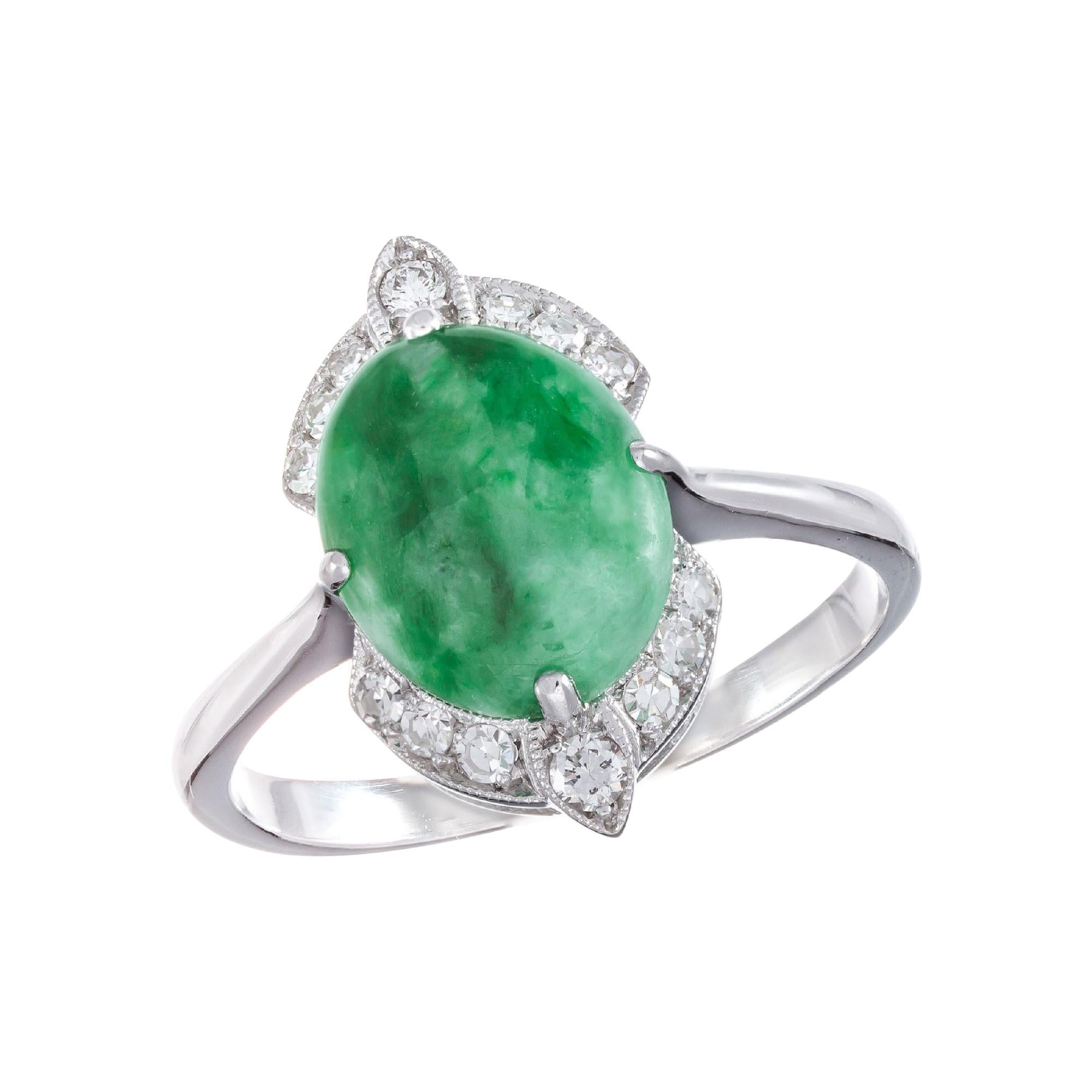 GIA Certified Jadeite Jade Diamond White Gold Ring